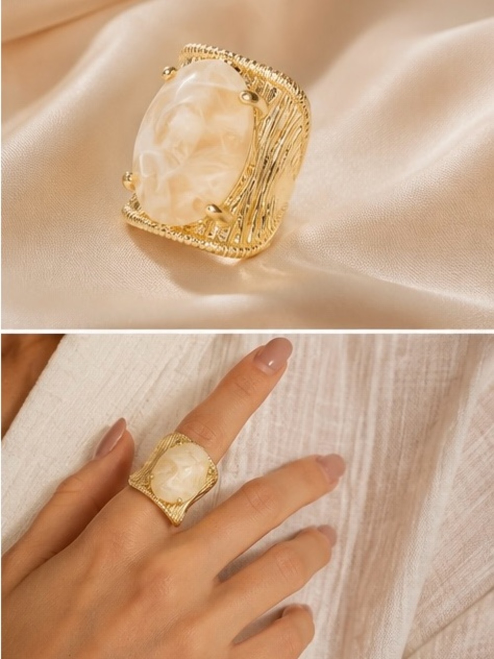 Vintage Milky White Resin Cocktail Ring